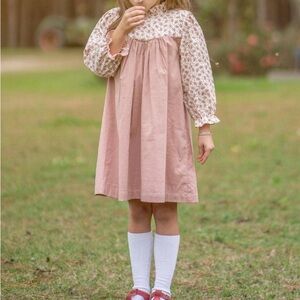 The Oaks Apparel Co Dress Girls 3 3T Pink Floral Courtney Corduroy Long Sleeve